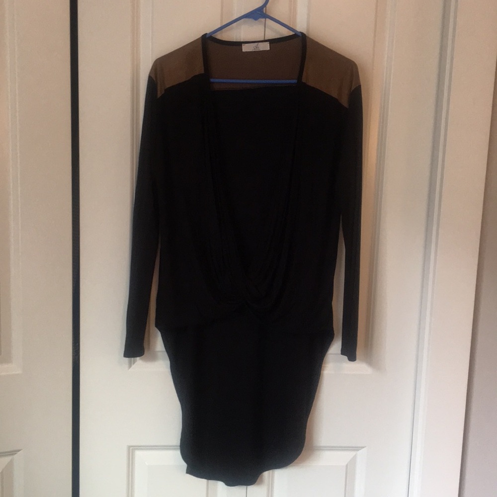 A3 Design Hi-Lo Black Blouse with Suede Shoulders